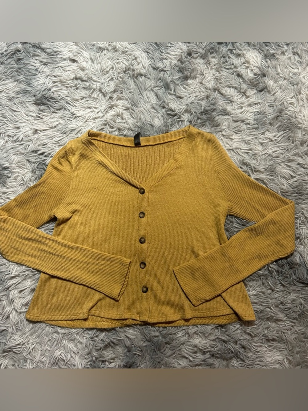 Cozy V-Neck Button-Front Cardigan in Mustard Yellow